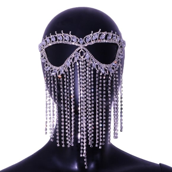 Crystal Tassel Face Mask Halloween Mask Masquerade Mask Women Rhinestone Jewelry - Picture 6 of 15